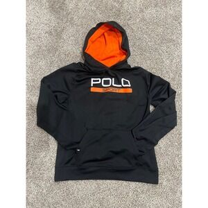 Polo Sport Ralph Lauren Kids XL Black Orange Performance Hoodie Sweatshirt